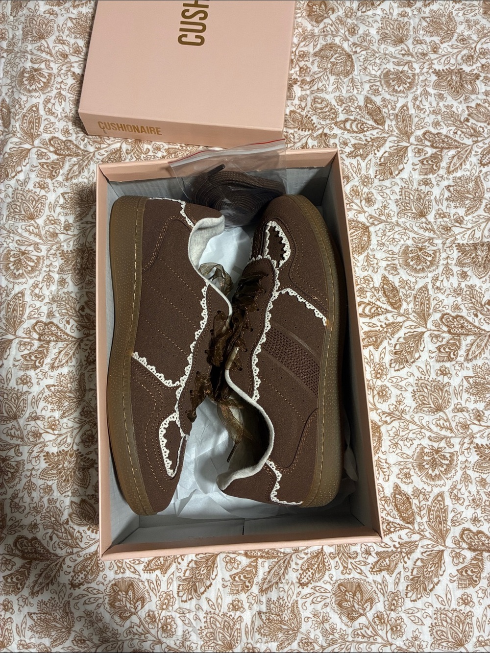 Brown Lace-Up Casual Sneakers with White Trim - Picture 3 of 4
